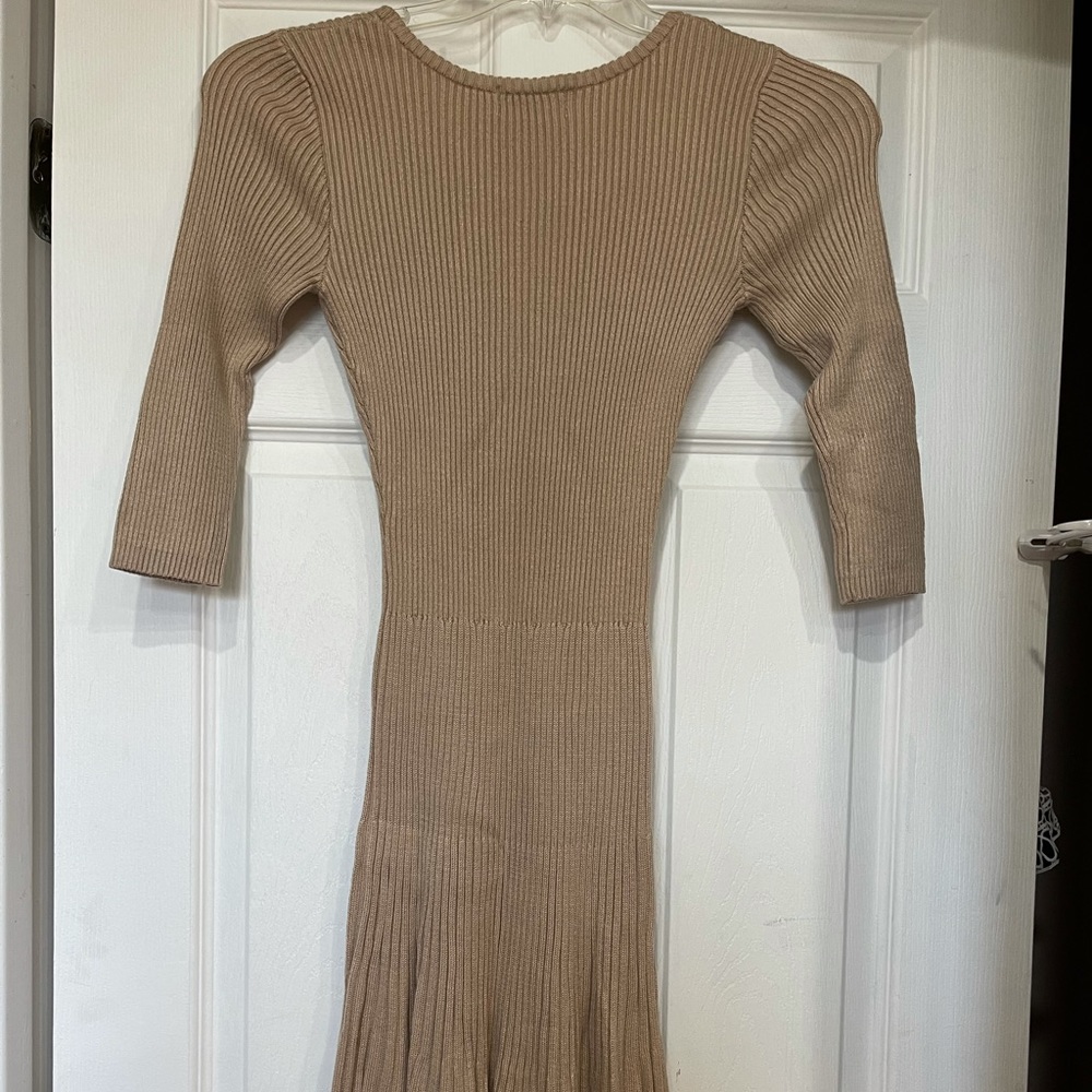 FREE w purchase knit skater dress, 3/4 sleeves, knee length, taupe color, pullon - Picture 9 of 12